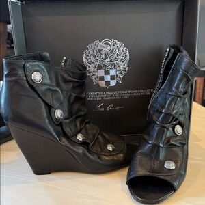 Vince Camuto Black Wedge Ankle Boots with Silver Accents